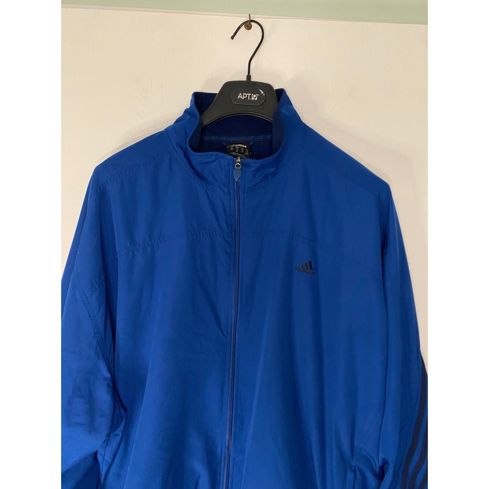 Adidas Mens 3XL Windbreaker Jacket Blue Full Zip Mesh Lined 3 Stripe Track Coat - Picture 2 of 16